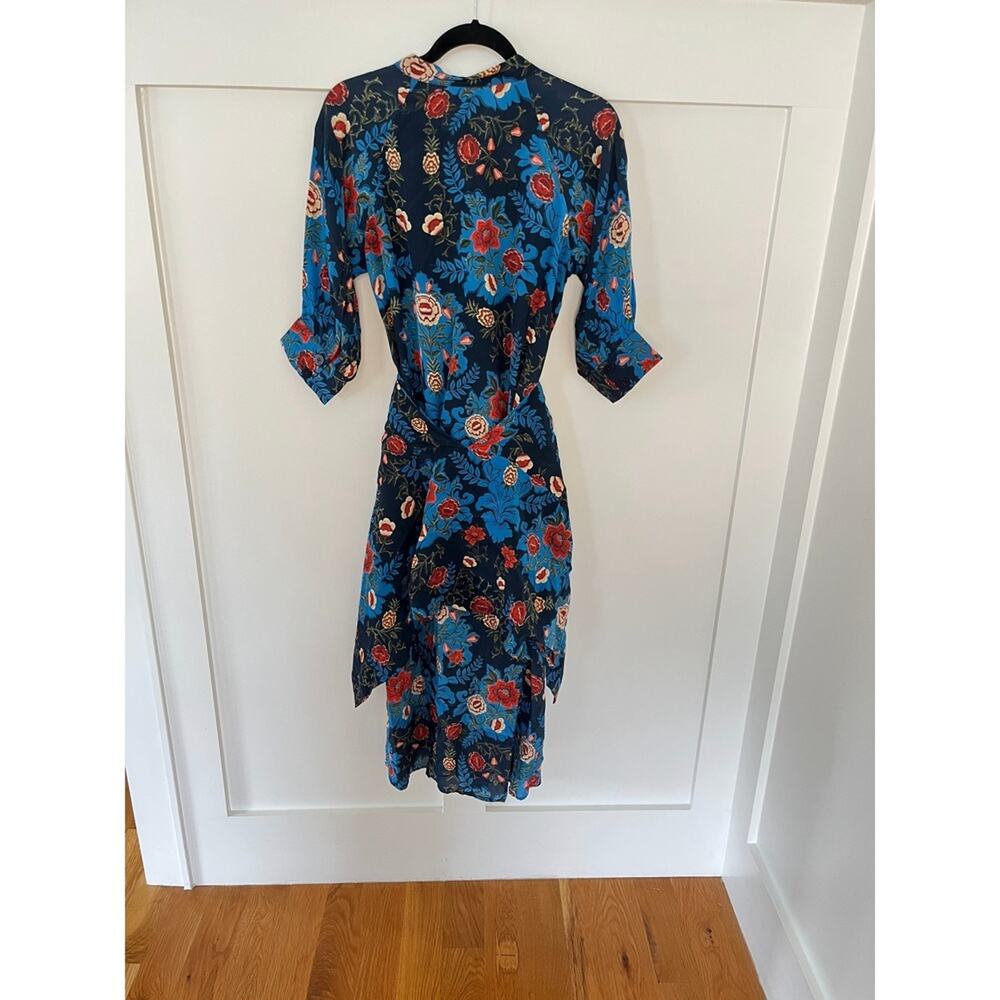 Farm Rio Maxi Dress Blue Floral Print Tie Waist Midi Length - Picture 4 of 6